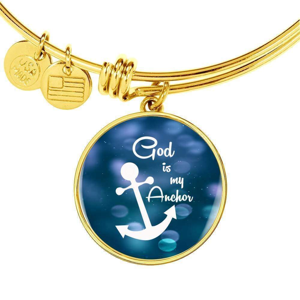 God Is My Anchor Hebrews Scripture Personalized Engraved Gold Circle Bangle